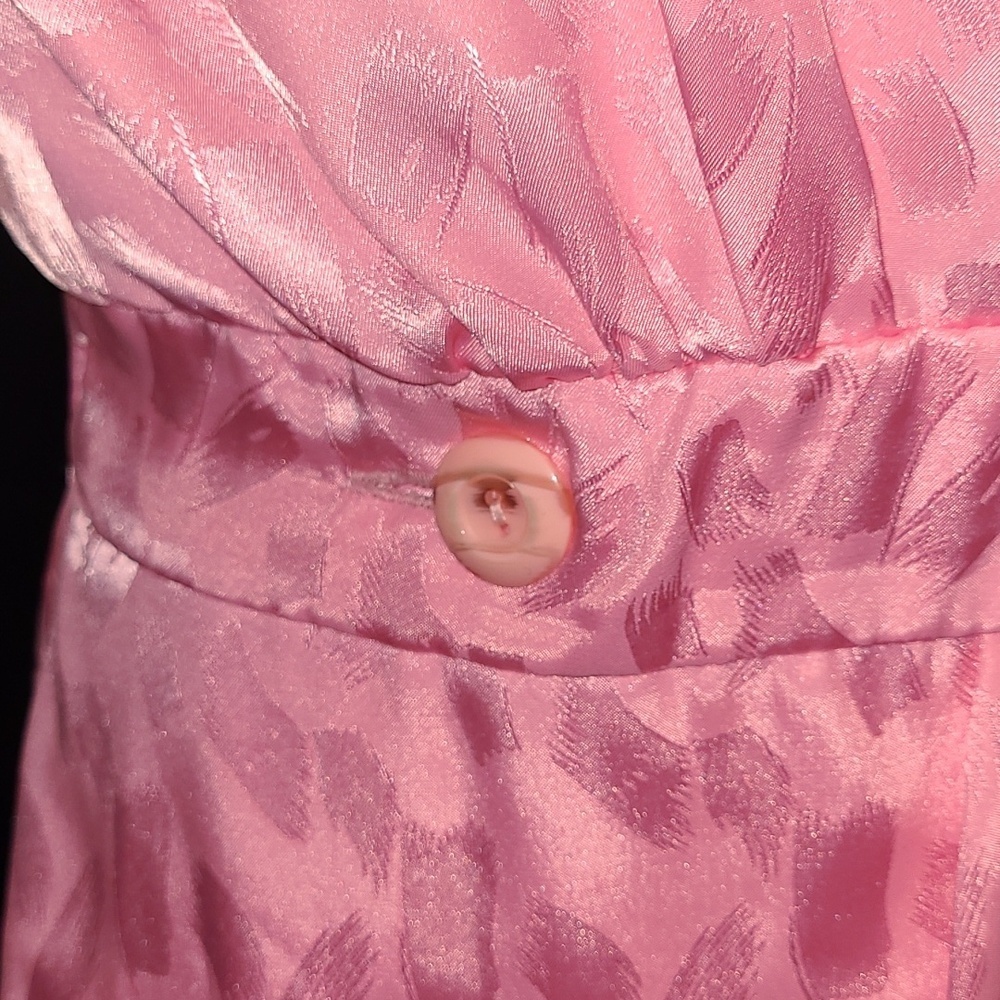 VTG Pink Two-Piece Satin Skirt Set Puffy Sleeve JOLIBEL - Picture 4 of 13
